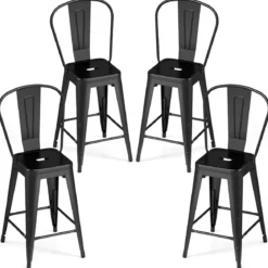 4er Set Barhocker aus Metall Stapelbar mit Abnehmbarer Rückenlehne 44,5 x 45,5 x 103 cm
