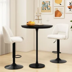 2 er Set Barhocker aus Teddystoff mit Rückenlehne & Fußstütze Barstühle Sitzhocker Thekenhocker