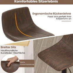2er Set Barhocker Barstühle 60-82 cm höhenverstellbar Sitzhocker drehbar mit Rückenlehne & Fußstütze Rustikales Braun