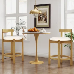 2er Set Barhocker Barstühle Holz mit Rückenlehnen & Fußstützen Küchenhocker Sitzhöhe 62cm Natur