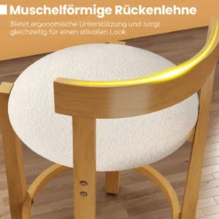 2er Set Barhocker Barstühle Holz mit Rückenlehnen & Fußstützen Küchenhocker Sitzhöhe 62cm Natur