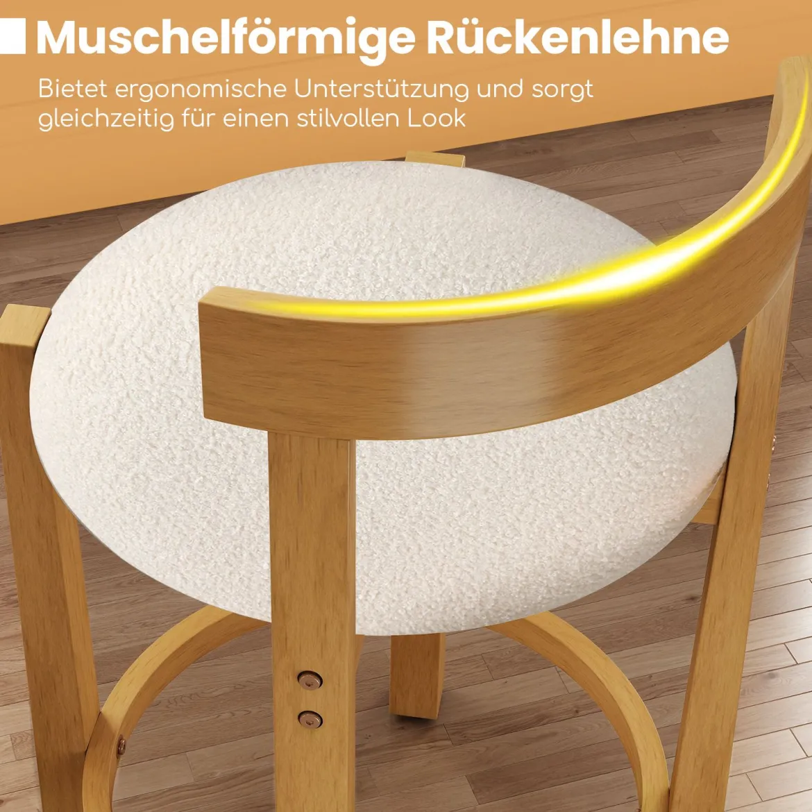 2er Set Barhocker Barstühle Holz mit Rückenlehnen & Fußstützen Küchenhocker Sitzhöhe 62cm Natur