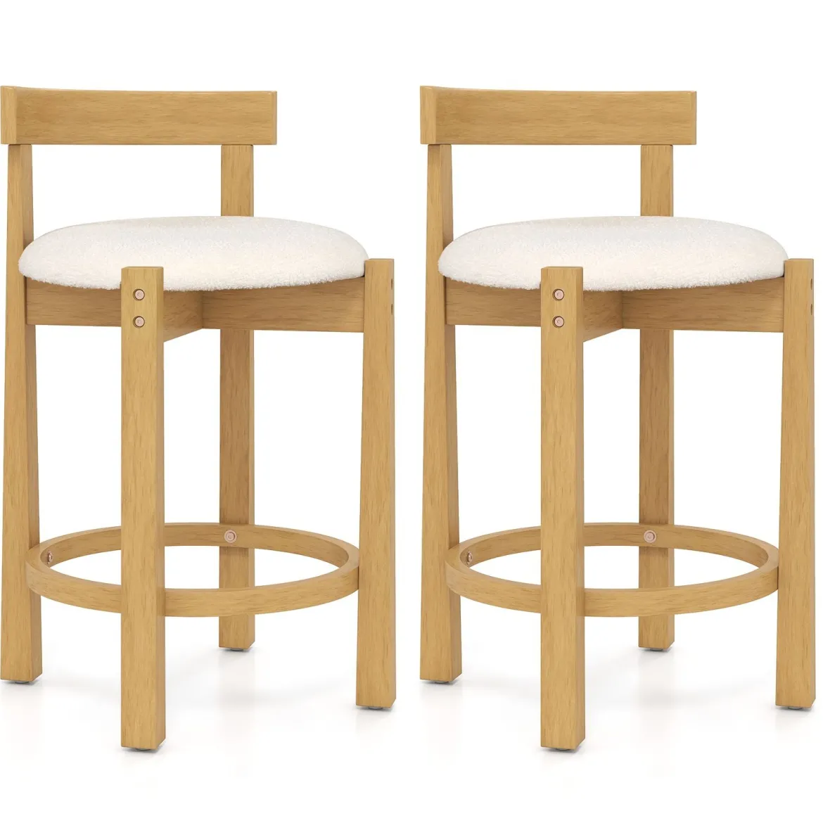 2er Set Barhocker Barstühle Holz mit Rückenlehnen & Fußstützen Küchenhocker Sitzhöhe 62cm Natur