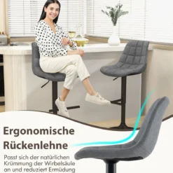 2er Set Barhocker Barstuhl Küchenstuhl 360° drehbar & höhenverstellbar Bistrohocker Grau