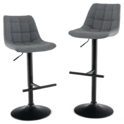 2er Set Barhocker Barstuhl Küchenstuhl 360° drehbar & höhenverstellbar Bistrohocker Grau