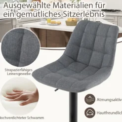 2er Set Barhocker Barstuhl Küchenstuhl 360° drehbar & höhenverstellbar Bistrohocker Grau