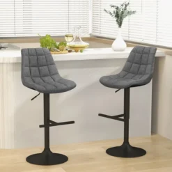 2er Set Barhocker Barstuhl Küchenstuhl 360° drehbar & höhenverstellbar Bistrohocker Grau