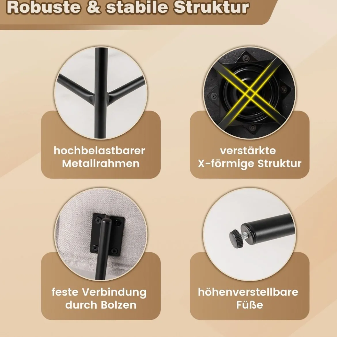 2er Set Barhocker drehbar Barstuhl gepolstert mit Rückenlehne & Fußstütze Grau/Beige