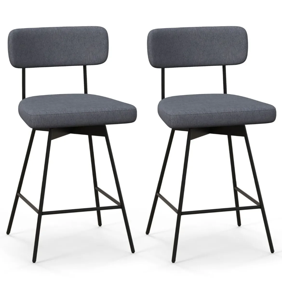 2er Set Barhocker drehbar Barstuhl gepolstert mit Rückenlehne & Fußstütze Grau/Beige