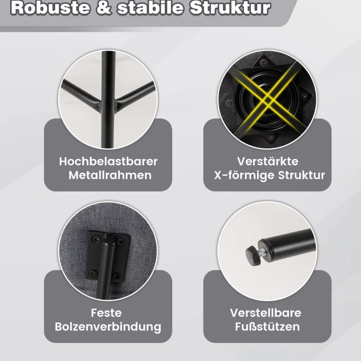 2er Set Barhocker drehbar Barstuhl gepolstert mit Rückenlehne & Fußstütze Grau/Beige
