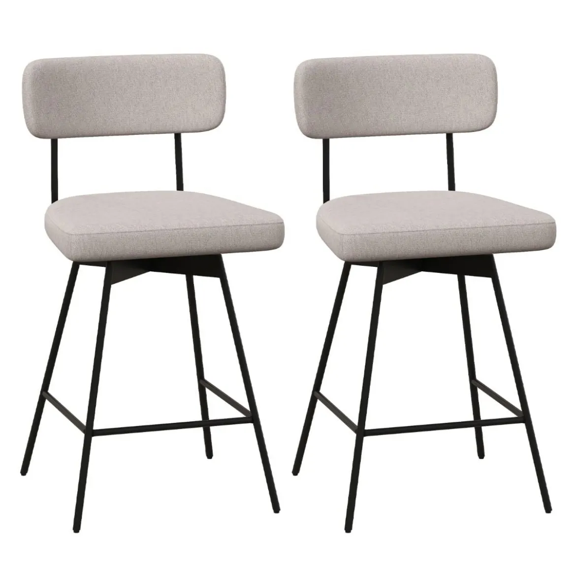 2er Set Barhocker drehbar Barstuhl gepolstert mit Rückenlehne & Fußstütze Grau/Beige