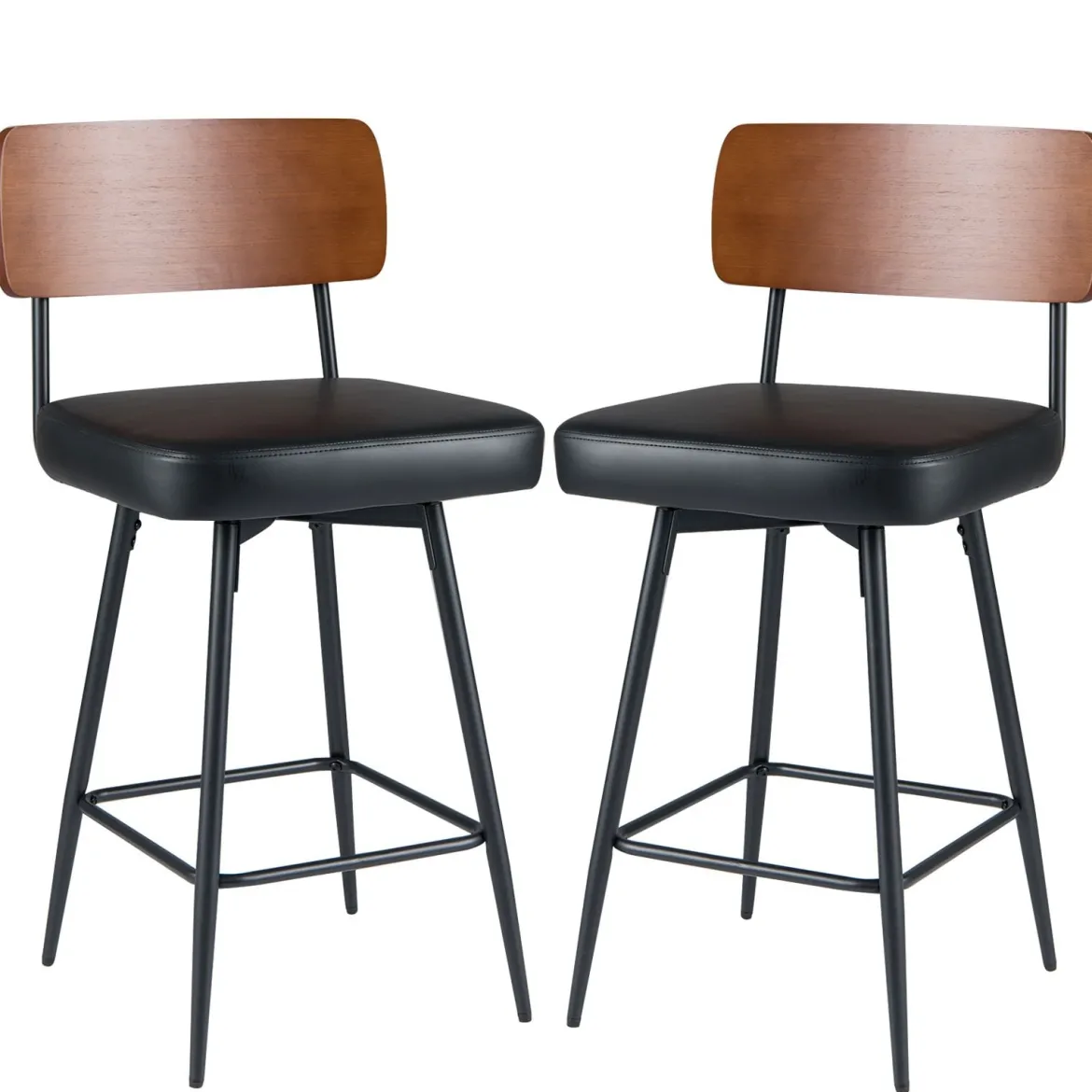 2er Set Barhocker drehbar Barstuhl industriell mit gepolsterter Rückenlehne Quadrat Schwarz