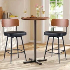 2er Set Barhocker drehbar Barstuhl industriell mit gepolsterter Rückenlehne Quadrat Schwarz