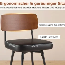 2er Set Barhocker drehbar Barstuhl industriell mit gepolsterter Rückenlehne Quadrat Schwarz