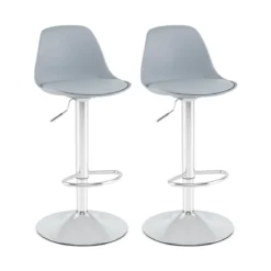 2er Set Barhocker 360 °Drehbarer Barstuhl Höhenverstellbarer Tresenhocker Küchenhocker Grau