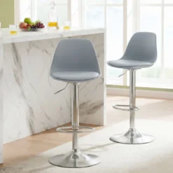 2er Set Barhocker 360 °Drehbarer Barstuhl Höhenverstellbarer Tresenhocker Küchenhocker Grau