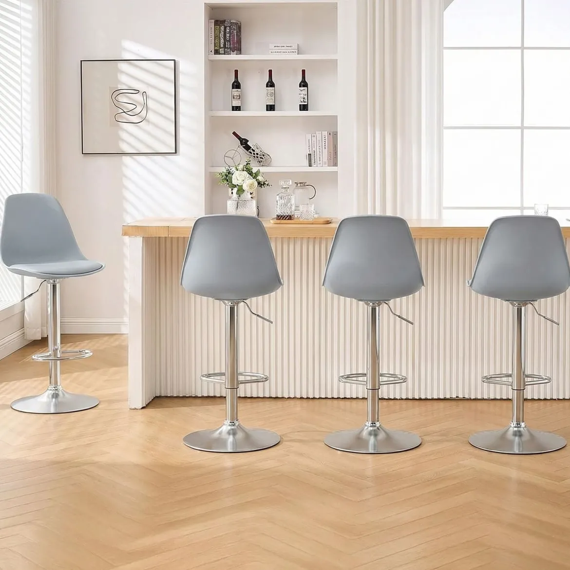 2er Set Barhocker 360 °Drehbarer Barstuhl Höhenverstellbarer Tresenhocker Küchenhocker Grau
