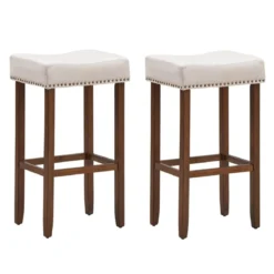 2er Set Barhocker gepolstertes Kissen & Beine aus Kautschukholz 43 x 33 x 74 cm Beige