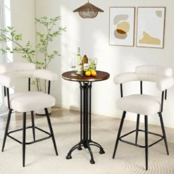 2er Set Barhocker Gepolsterter Thekenhocker 360° Drehbarer Sitzhocker Bistrohocker Weiß