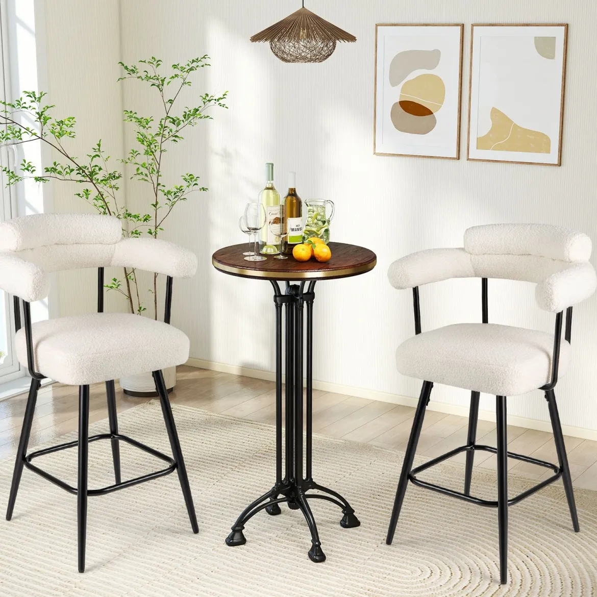 2er Set Barhocker Gepolsterter Thekenhocker 360° Drehbarer Sitzhocker Bistrohocker Weiß