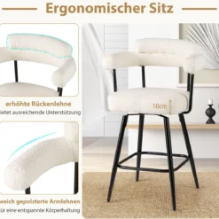2er Set Barhocker Gepolsterter Thekenhocker 360° Drehbarer Sitzhocker Bistrohocker Weiß