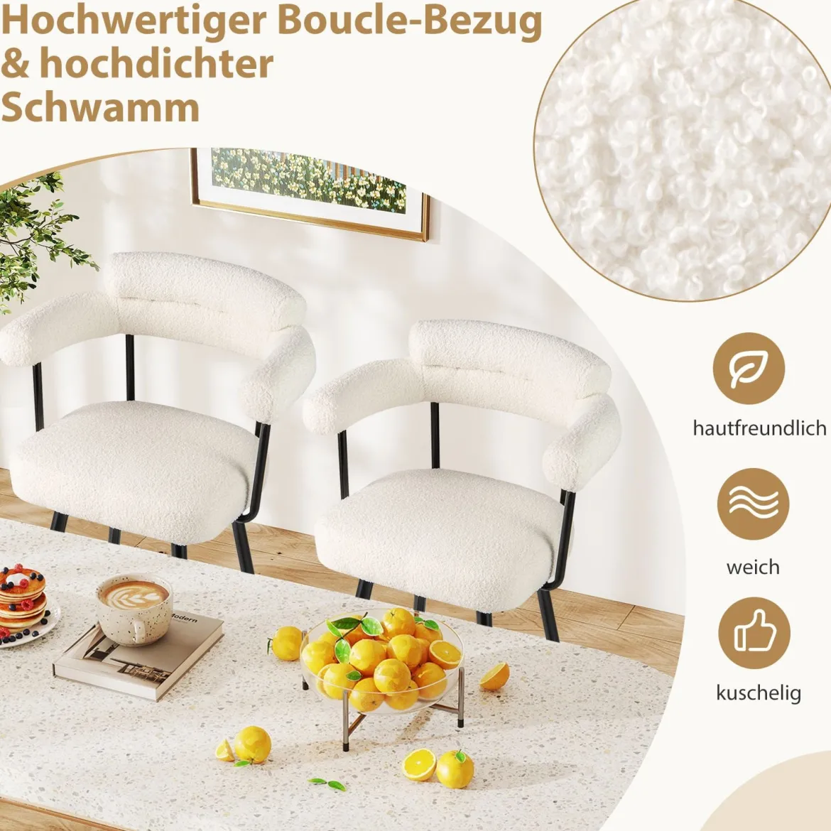 2er Set Barhocker Gepolsterter Thekenhocker 360° Drehbarer Sitzhocker Bistrohocker Weiß
