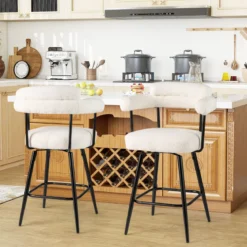 2er Set Barhocker Gepolsterter Thekenhocker 360° Drehbarer Sitzhocker Bistrohocker Weiß