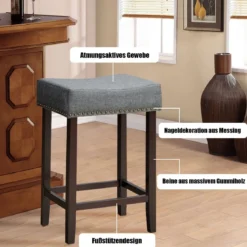 2er Set Barhocker Hochhocker Thekenhocker ohne Lehne 43 x 33 x 61 cm Grau