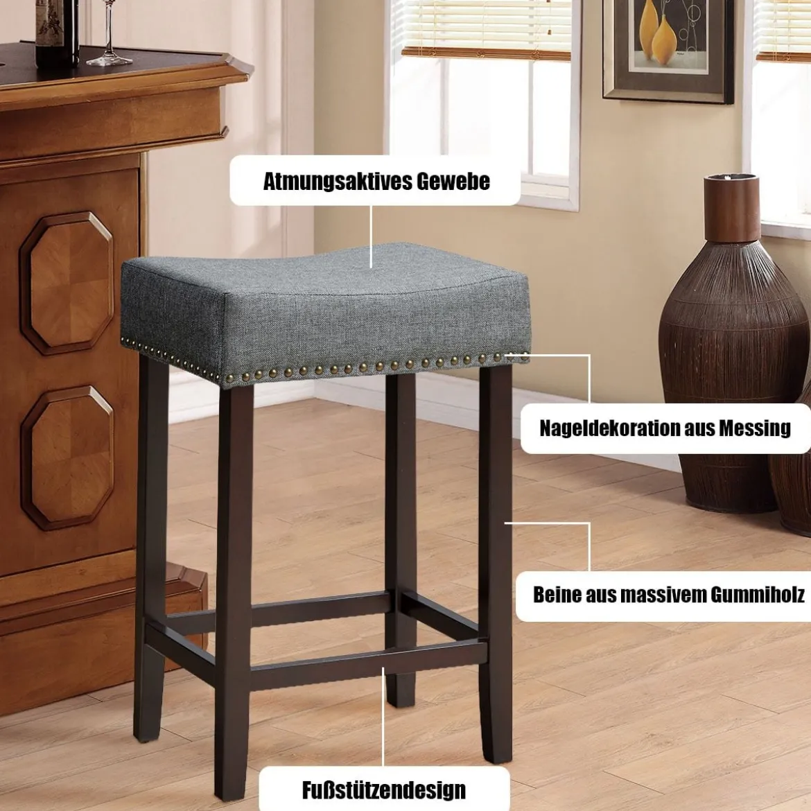 2er Set Barhocker Hochhocker Thekenhocker ohne Lehne 43 x 33 x 61 cm Grau