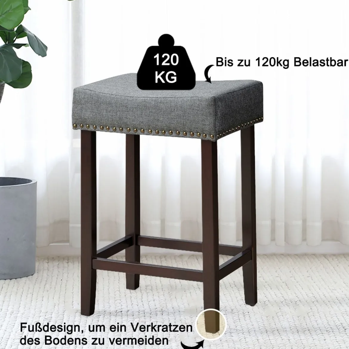 2er Set Barhocker Hochhocker Thekenhocker ohne Lehne 43 x 33 x 61 cm Grau