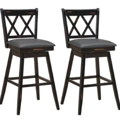 2er Set Barhocker Holz Barstuhl mit drehbarem Sitz Bistrohocker mit Fußstütze Schwarz