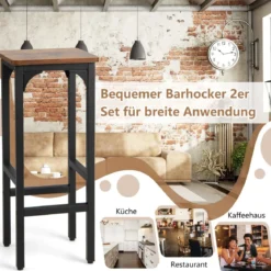 2er Set Barhocker mit Fußstütze Barstühle bis 150 kg Tresenhocker Rustikales Braun