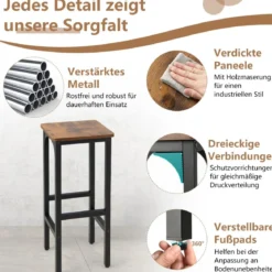 2er Set Barhocker mit Fußstütze Barstühle bis 150 kg Tresenhocker Rustikales Braun