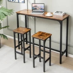 2er Set Barhocker mit Fußstütze Barstühle bis 150 kg Tresenhocker Rustikales Braun