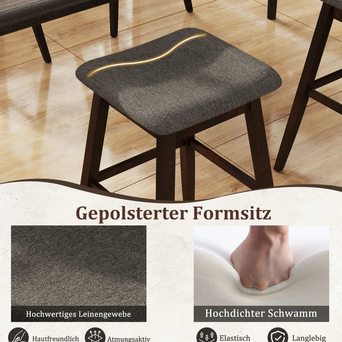 2er Set Barhocker mit Fußstütze 360° Drehbarer Thekenhocker Gepolsterter Bistrohocker