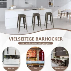 4er Set Barhocker mit Fußstütze Sitzhöhe 76cm bis 150kg Belastbar Stapelbare Tresenhocker Gun