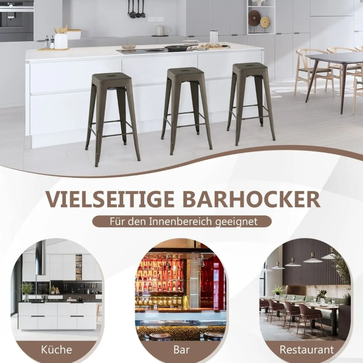 4er Set Barhocker mit Fußstütze Sitzhöhe 76cm bis 150kg Belastbar Stapelbare Tresenhocker Gun