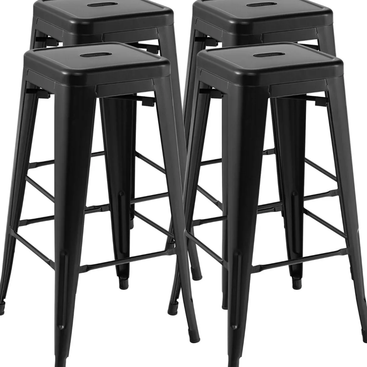 4er Set Barhocker mit Fußstütze Sitzhöhe 76cm bis 150kg Belastbar Stapelbare Tresenhocker Schwarz
