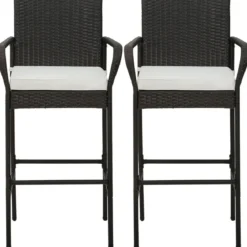 2er Set Barhocker mit Kissen & Fußstütze Rattan-Barstühle 180 kg Max. Belastbarkeit