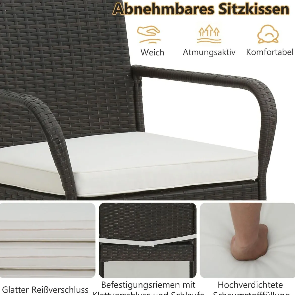 2er Set Barhocker mit Kissen & Fußstütze Rattan-Barstühle 180 kg Max. Belastbarkeit