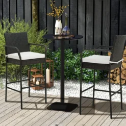 4er Set Barhocker mit Kissen & Fußstütze Rattan-Barstühle 180 kg Max. Belastbarkeit