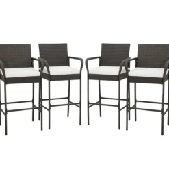 4er Set Barhocker mit Kissen & Fußstütze Rattan-Barstühle 180 kg Max. Belastbarkeit