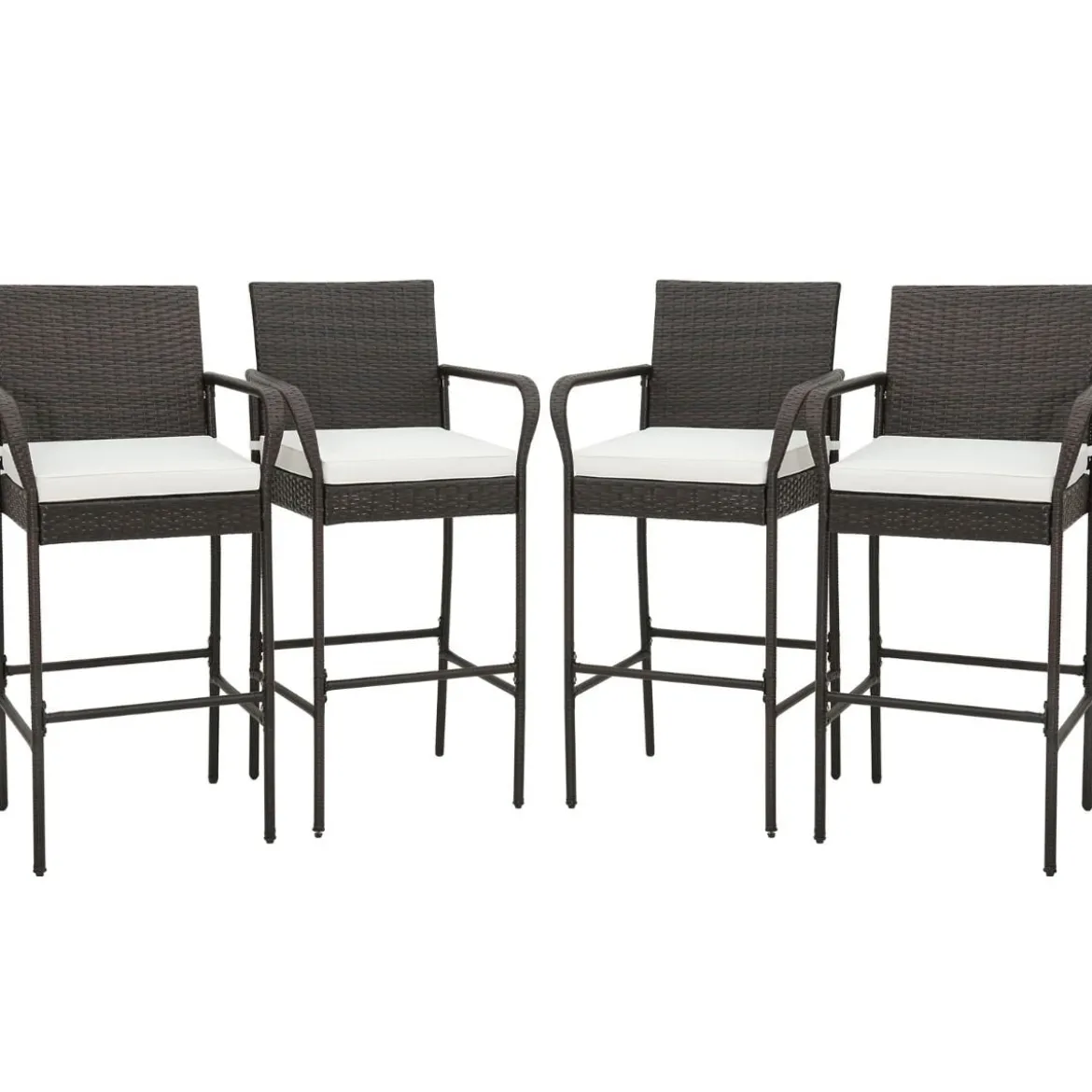 4er Set Barhocker mit Kissen & Fußstütze Rattan-Barstühle 180 kg Max. Belastbarkeit