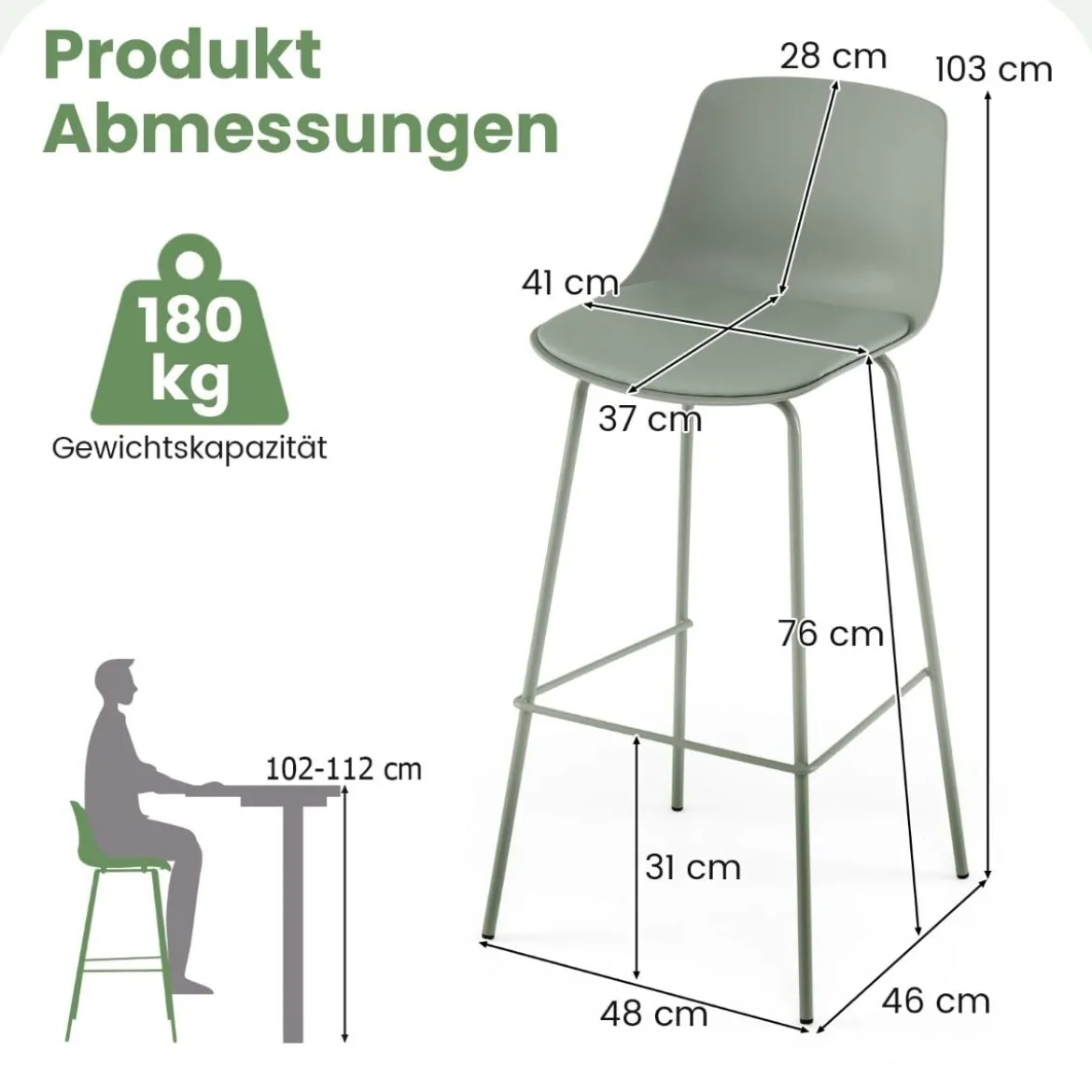 4er Set Barhocker mit Kunstleder Gepolsterter Sitzflächen & Rückenlehne Barstuhl Bistrohocker