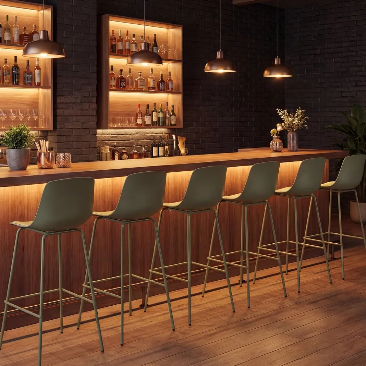 4er Set Barhocker mit Kunstleder Gepolsterter Sitzflächen & Rückenlehne Barstuhl Bistrohocker