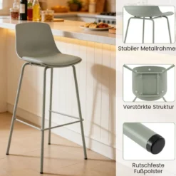 4er Set Barhocker mit Kunstleder Gepolsterter Sitzflächen & Rückenlehne Barstuhl Bistrohocker