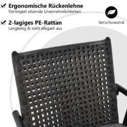 2er Set Barhocker mit 2-lagiger PE-Rattan-Rückenlehne & Abnehmbarem Gepolstertem Kissen Schwarz