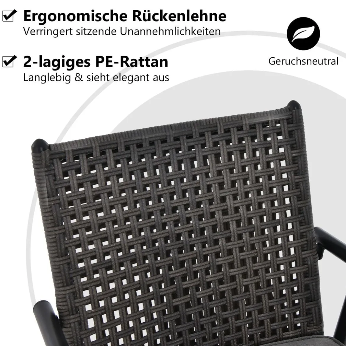 2er Set Barhocker mit 2-lagiger PE-Rattan-Rückenlehne & Abnehmbarem Gepolstertem Kissen Schwarz