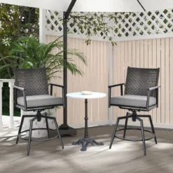 2er Set Barhocker mit 2-lagiger PE-Rattan-Rückenlehne & Abnehmbarem Gepolstertem Kissen Schwarz