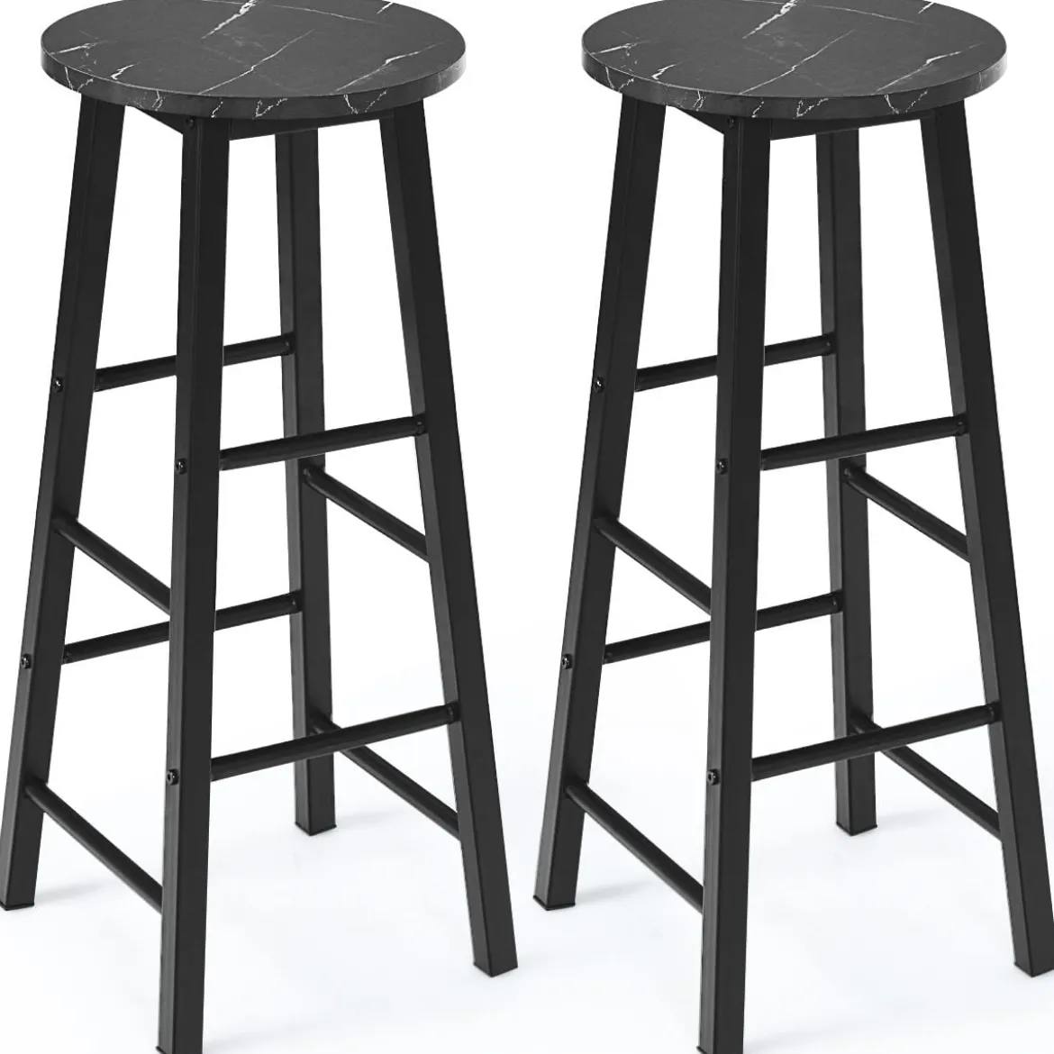 2er Set Barhocker mit Marmor Optik & Fußstütze & 71 cm Sitzhöhe Barstühle Tresenhocker Schwarz
